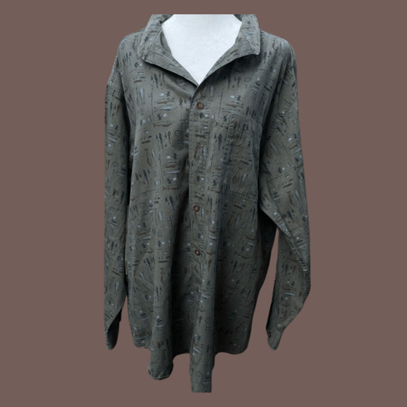 Woolrich Fish Print Shirt | Green Button Down | Size XL | Vintage - Picture 1 of 6